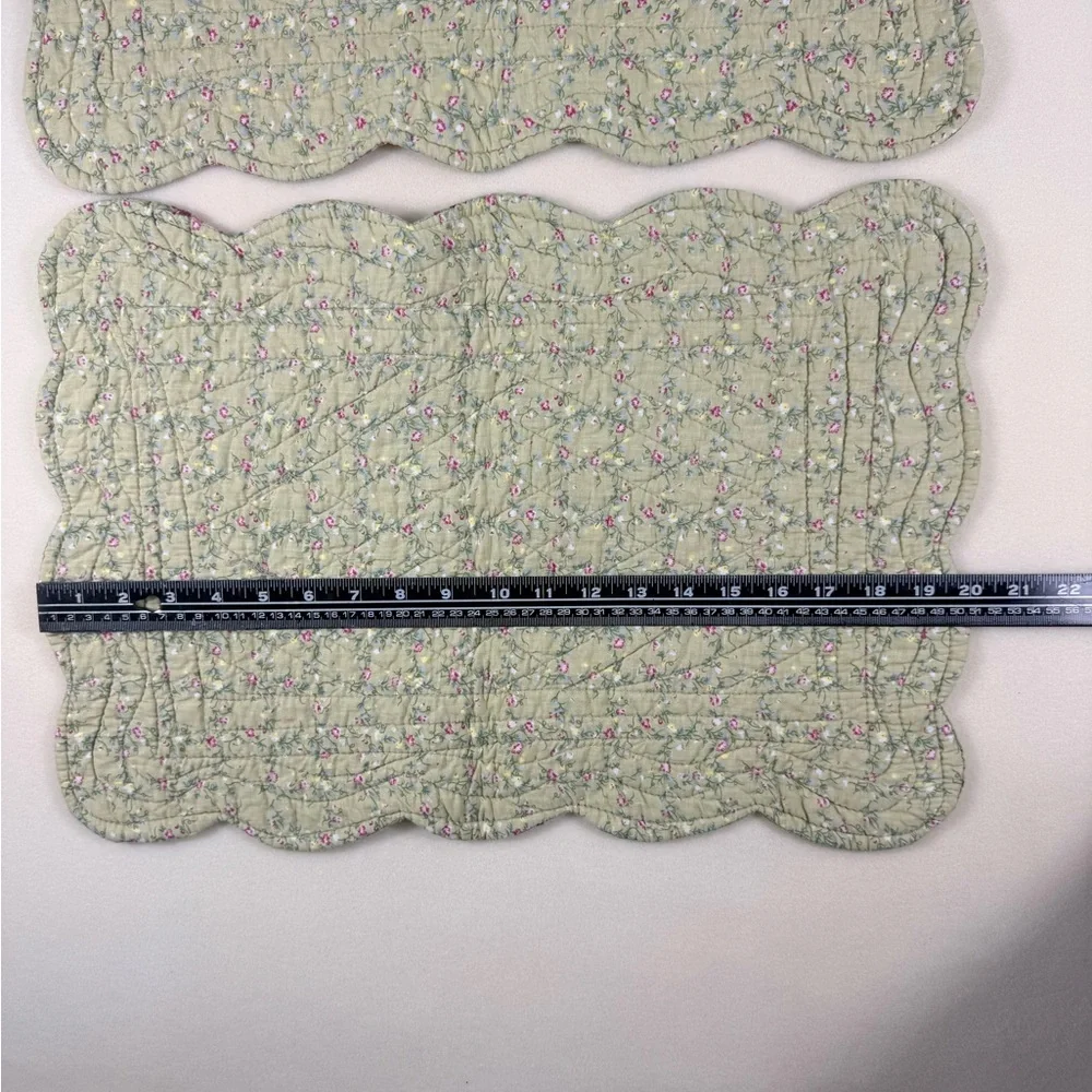 Floral Quilted Reversable Table Runner and Placemat Set in Sage Green